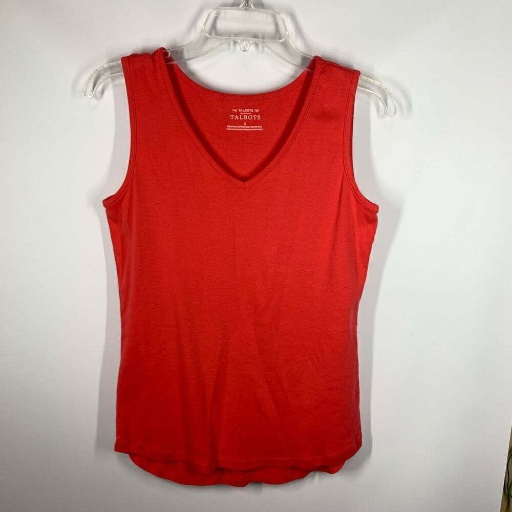 Talbots Women's Pima Cotton Sleeveless V-Neck Tank Top Coral Size Small